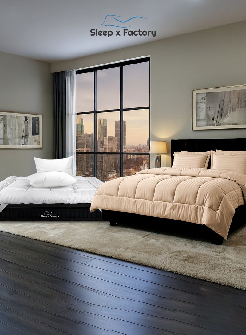 سليب × فاكتوري باقة فندقية فاخرة، لباد مرتبة بارتفاع 14 سم مع طقم لحاف فندقي فاخر بلون البيج ووسادتين فندقيتين قطنية فاخرة، يناسب سرير مزدوج مقاس 200 × 150 سم - Image 3